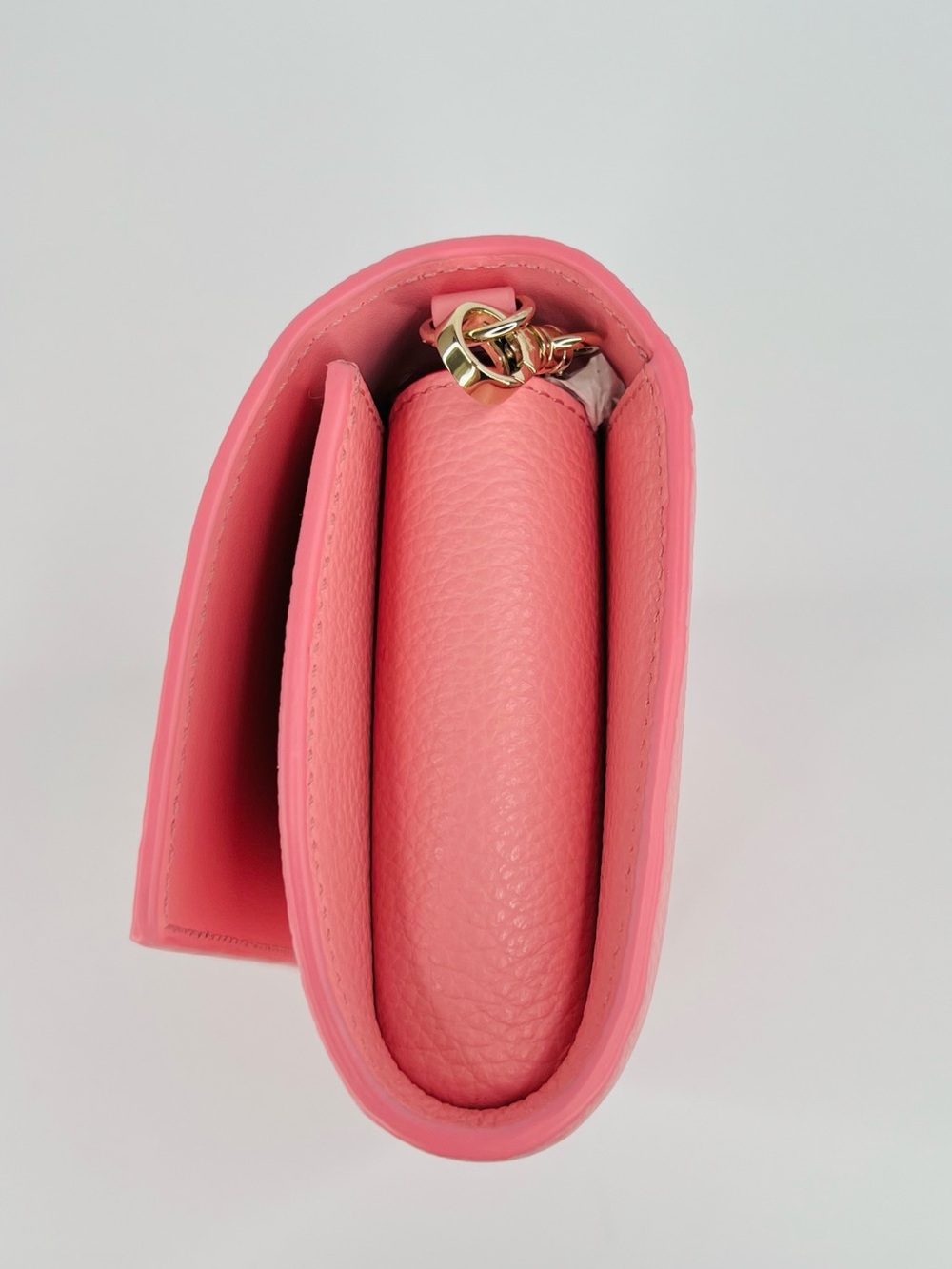 CHRISTIAN LOUBOUTIN By My Side Calipso Pink Calf Leather Logo Wallet Gold Chain - Picture 11 of 16